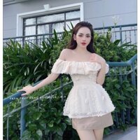 set áo trễ vai hoa nổi và chân váy