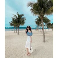 Set áo trễ vai phối chân váy