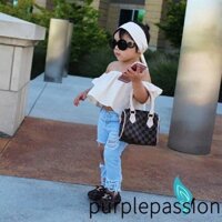 Set áo trễ vai + qần rách + băng đô