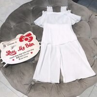 set áo trễ vai + quần dập ly bé gái