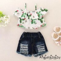 Set áo trễ vai , quần jaen cho bé gái