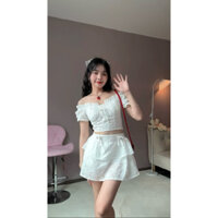 SET ÁO TRỄ VAI REN BOI CUP NGỰC ĐÍNH NƠ MIX CHÂN VÁY XÒE 2 LỚP