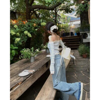 SET ÁO TRỄ VAI SỌC NGANG PHỐI VỚI QUẦN JEAN ỐNG RỘNG XUÔNG HÀNG LOẠI 1