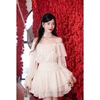 Sét Áo Trễ Vai Tay Đính Hoa + Chân Váy Xòe 3 Tầng - D0939