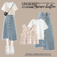 Set Áo Váy Ba Lỗ Dáng Ôm Thời Trang Mùa Hè 2023 Kiểu Mới Cho Nữ#0712#