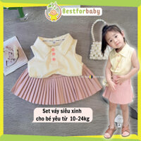 Set áo váy bé gái, áo sát nách kèm chân váy hồng xếp ly xinh xắn cho bé gái 10-24kg