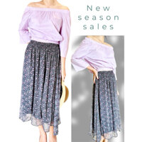 Set áo váy chiffon họa tiết hoa tím pastel phong cách thanh lịch Luxury&trend