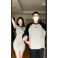 Set áo váy - đồ đôi thun body xám phối đen tim - FOREVER COUPLE | Tiệm Đồ Đôi