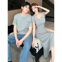 Set áo váy đôi, đồ đôi Hàn Quốc, áo thun nam và váy nữ, chất liệu thun tici, giá đăng bao gồm cả sơ mi nam và váy nữ