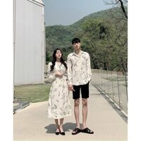Set áo váy đôi hoa, đồ đôi nam nữ đi biển, du lịch, dạo phố