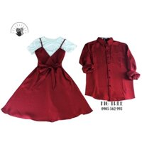 Set áo váy đôi nam nữ caro nhuyễn màu đỏ ( smv 51D)