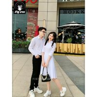 Set áo váy đôi sơ mi trắng thanh lịch, sang trọng, tinh khôi