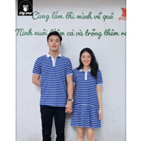 Set Áo Váy Đôi Thun Polo Fig Tree Sọc Xanh Bích - Shop Chuyên Sản Phẩm Đồ Đôi Uy Tín