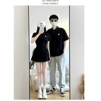 Set áo váy đôi tici cổ polo rút hông kèm tim xinh xắn