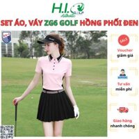 Set Áo váy golf nữ cao cấp ZG6 Golf – Áo polo hồng phối đen + Chân váy xếp ly thời trang