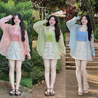 Set áo váy kèm khoác voan tơ có 3 màu siêu ngọt