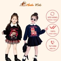 Set áo váy Labubu cổ sơ mi cho bé gái đi học, đi chơi 10-30kg Đầm bé gái dài tay mặc thu đông Hadukid