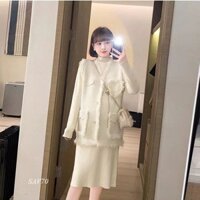 Set Áo Váy Len Bầu Gile Len Sang Chảnh SAV70