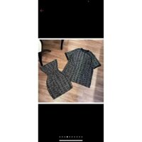 Sét áo váy nam nữ thời trang áo cặp chất liệu thun Quảng châu váy trễ vai ôm eo sang chảnh áo nam cổ sơmi tay ngắn