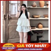 Set Áo Váy Nữ Sát Nách Dập Ly Mix Sooc Chun Lưng Kèm Ảnh Thật SB6170 - Violet