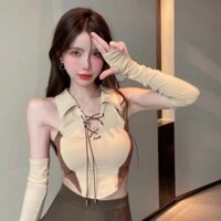 Set áo váy Phong Cách Sang Trọng, style Hồng Kông với sơ mi cộc tay cut độc lạ kèm váy xếp ly