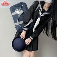 Set áo váy thuỷ thủ cosplay tay dài tay kèm nơ/ Seifuku JK phong cách học sinh Nhật Bản váy không quần bảo hộ H0043