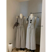 Set áo vest không tay và quần dài ống rộng sọc kẻ WGWE