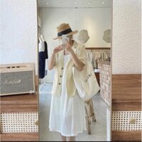 Set áo vest linen + đầm Hàn Quốc cá tính