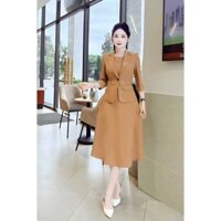 Set áo vest váy nữ, set vest váy thời trang công sở nữ, chất vải hai biên đẹp, áo cổ bẻ ve tay dài, váy xòe cổ tròn