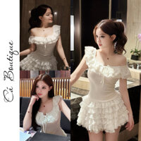 Set áo viền bèo + chân váy REN tầng ( có lót quần)