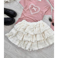 SET ÁO VIỀN BÈO KẾT NƠ TAY NGẮN + CHÂN VÁY XOÈ TẦNG