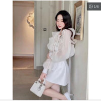 Set Áo Viền Bèo Phối Dây Đính Đá + Chân Váy