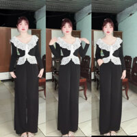 sét áo viền bèo tiểu thư kèm quần xuông tôn dang chất mát đứng phom