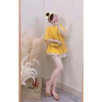 set áo voan chiffon dập ly 2 lớp quần giả váy 3 tầng