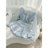 SET ÁO VOAN CỔ BÈO ĐÍNH CHOCKER HOA TAY  + CHÂN VÁY XOÈ