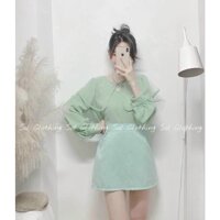 SÉT ÁO VOAN CỔ BÈO NƠ +CHÂN VÁY