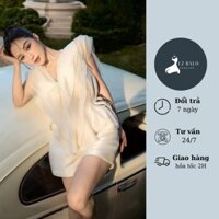 Set áo voan cổ bèo thắt dây phối chân váy EZ BALO hàng thiết kế cao cấp