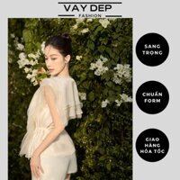Set áo voan cổ bèo thắt dây phối chân váy sang trọng, quyến rũ