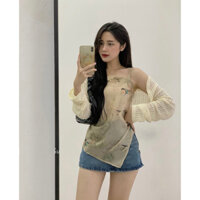 Set Áo Voan Họa Tiết Vạt Chéo Kèm Áo Lưới Hàng Quảng Châu M0348-1