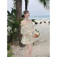 SET ÁO VOAN HOA TRỄ VAI TAY PHỒNG CHÂN VÁY XÒE  2 LỚP HÀNG TK