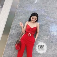 Set áo voan lụa cổ đổ và quần baggy kèm belt