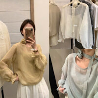 Set áo voan mỏng tay loe cổ tròn dài tay + áo 2 dây và ruy băng hoa phong cách Hàn Quốc 🇰🇷 chuẩn tag hers |chen clothing
