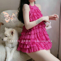 Set áo voan tơ bèo tầng cổ yếm và quần ngắn