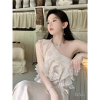 SET ÁO VOAN TƠ BÈO TẦNG LỆCH VAI VÀ CHÂN VÁY DÀI CHỮ A