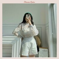 Set áo voan trắng cổ bèo kèm short trắng