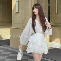 SET ÁO VOAN TRẮNG TAY PHỒNG CVAY XOÈ