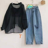 Set áo von và quần jean baggy