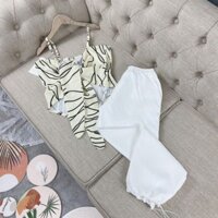 Set áo yếm 2 dây kèm nơ buộc lưng quần bom trắng bao xinh