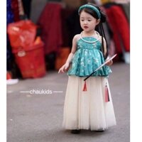 Set áo yếm chân váy xoè kèm mấn cho bé gái