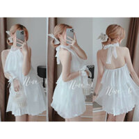 Set áo yếm cột nơ chéo hở lưng xếp tầng chất voan tơ siêu xinh kèm dây cột tay chân váy xếp ly phù hợp đi biển,đi cafe